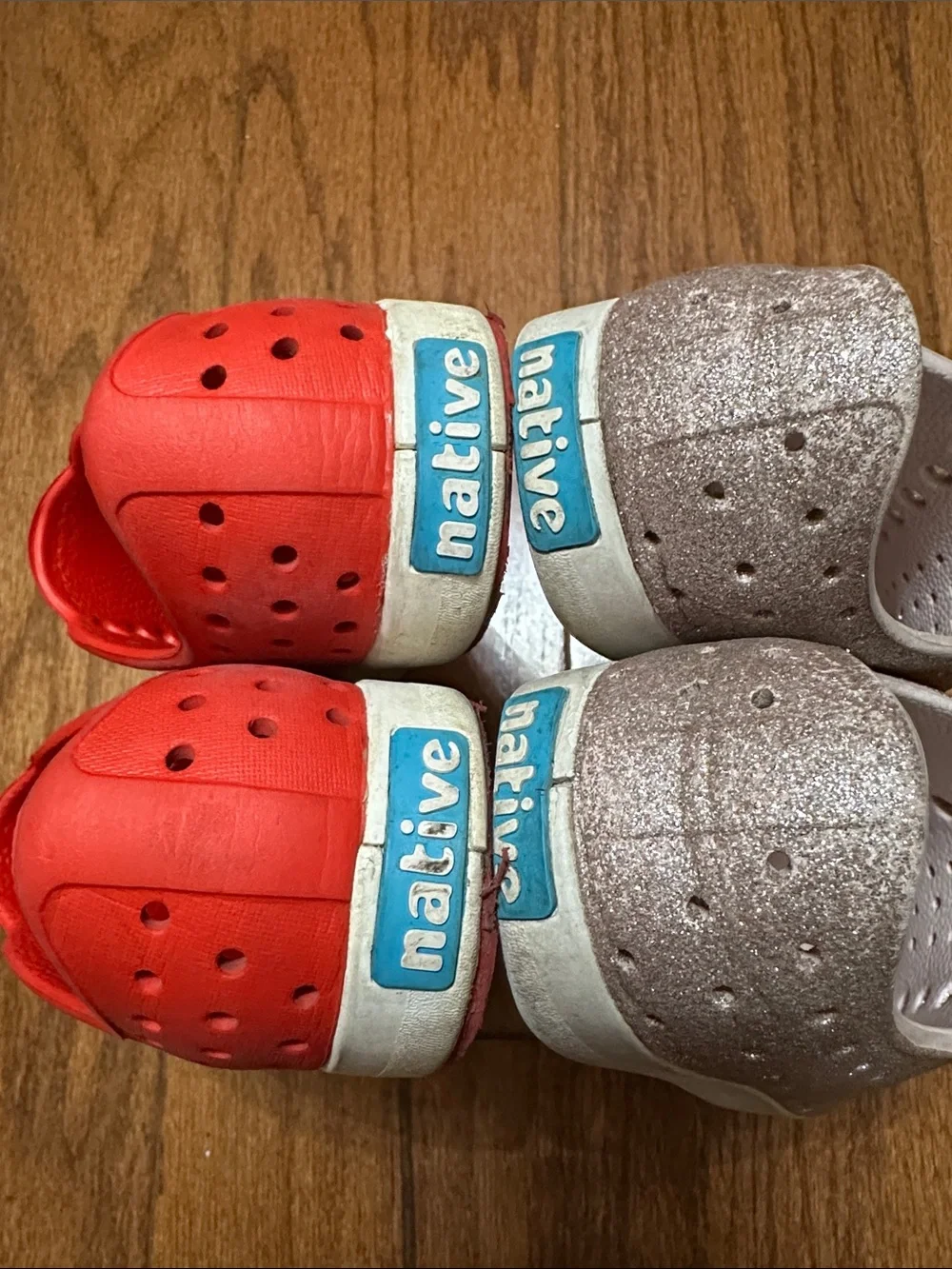 Native Kids Slip-On Sneakers in Red and Metallic pink bundle